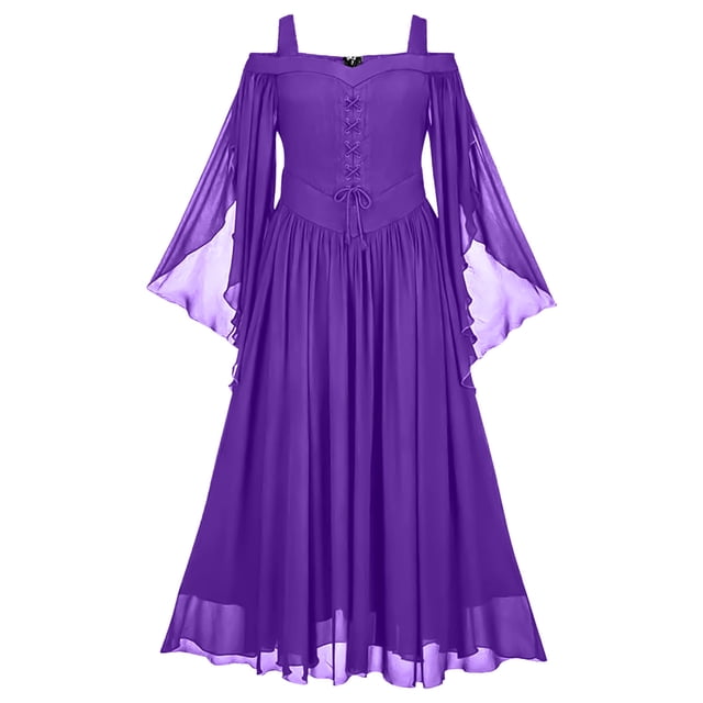 Fankiway Robe Midi à Manches Évasées Gothique pour Femmes Robe Noire Foncée en Maille Double Couche Robes d'Été pour Femmes Robes pour Femmes Grande Taille Liquidation
