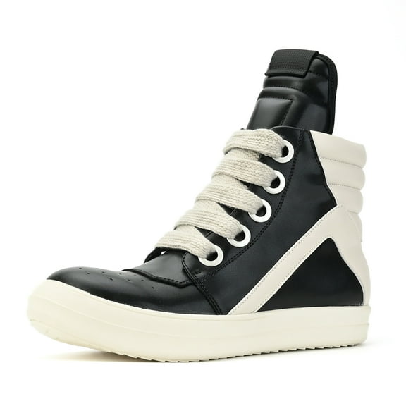 Mens High Top Sneakers Thick Shoe Laces PU Leather Comfort Platform Walking Shoes with Zipper