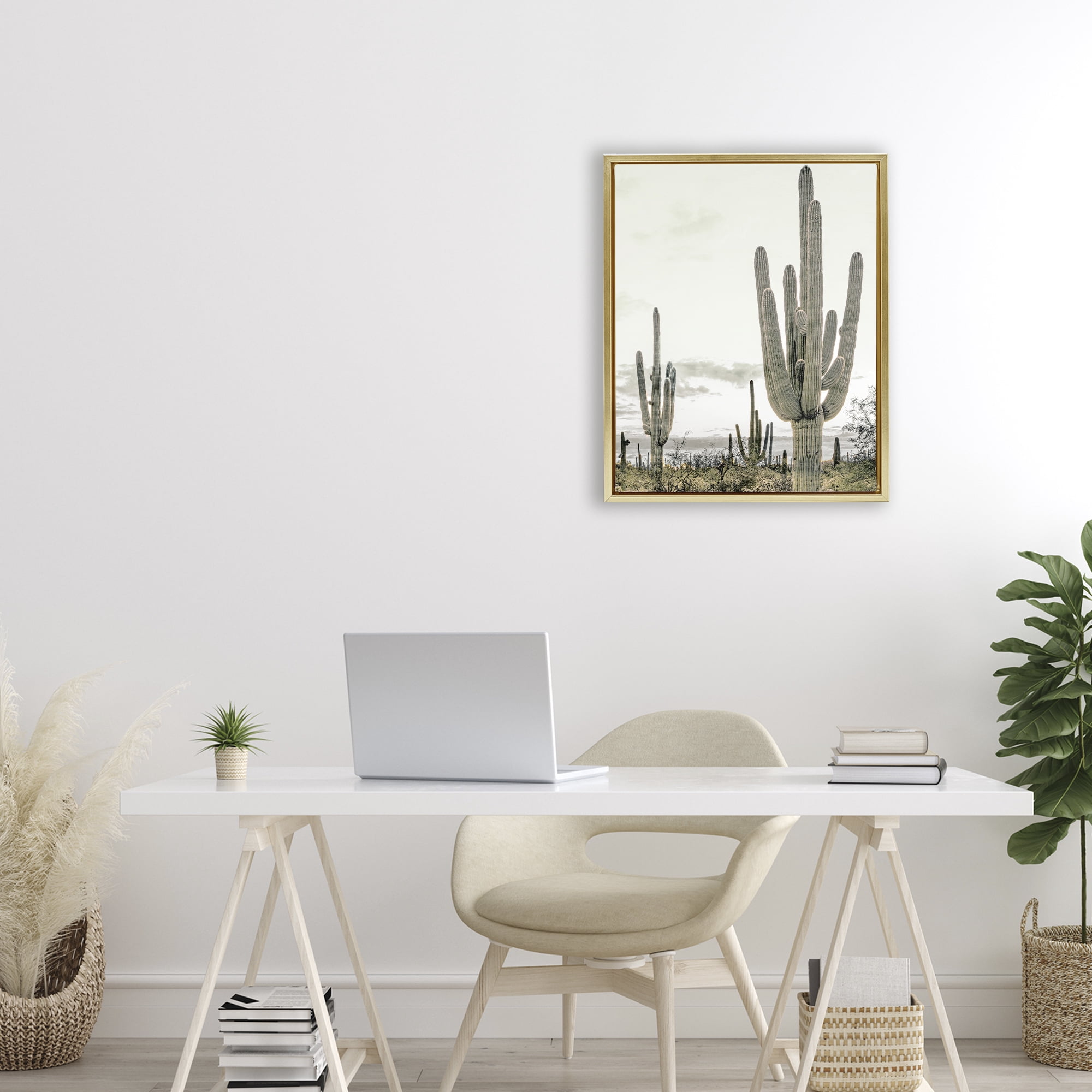 Stupell Industries Subdued Desert Cacti Gold Framed Floater Canvas Wall Art, design by Kim Allen