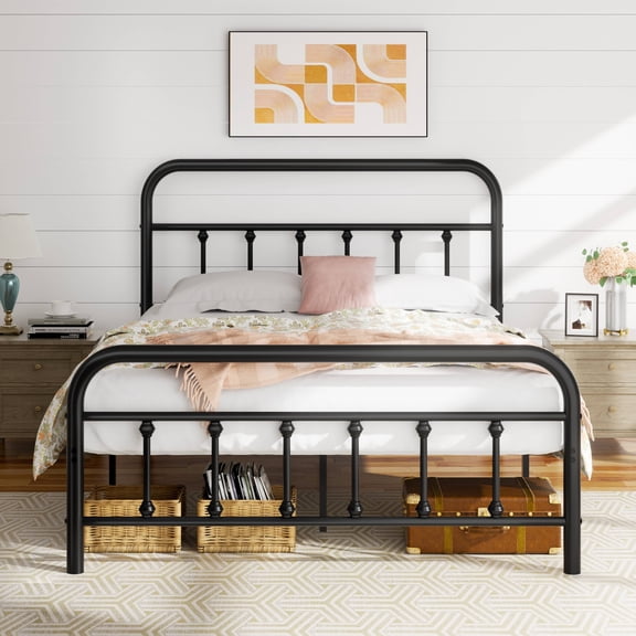 Walsunny Full Size Bed Frames with Headboard and Footboard, Modern Metal Full Bed Frame with Under Bed Storage, No Box Spring Needed, Easy Assembly Anti-Slip Support, Black