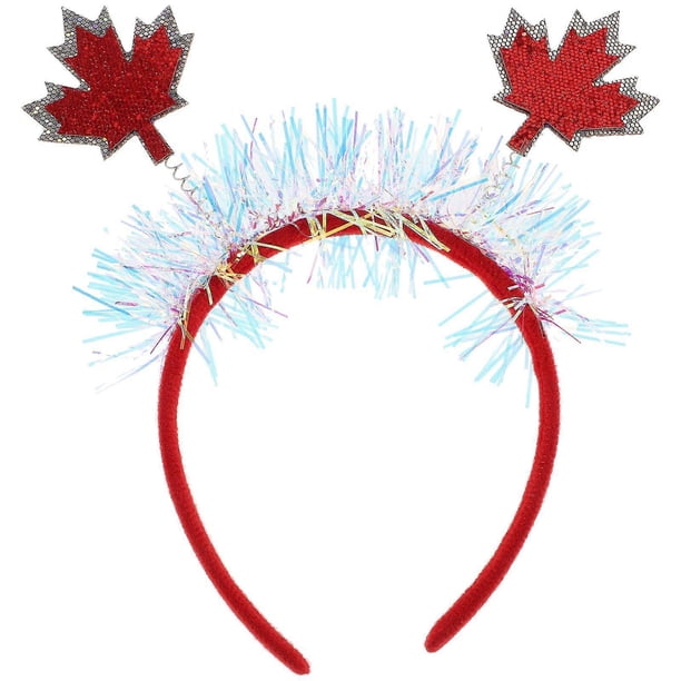 2pcs Canada Headbands Canadian Hair Band Maple Leaf Headdress Tinsel Headband for Party Festival