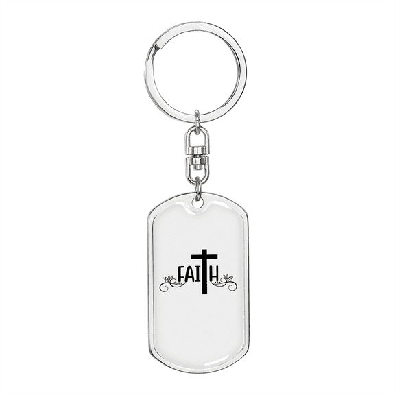 Faith Stainless Steel or 18k Gold Premium Swivel Dog Tag Keychain