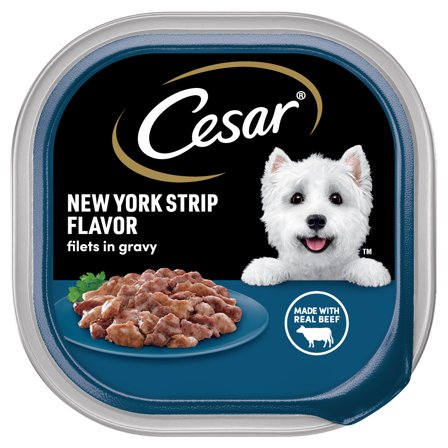 Cesar Filets in Gravy New York Strip Flavor Adult Wet Dog Food, 3.5 oz Tray
