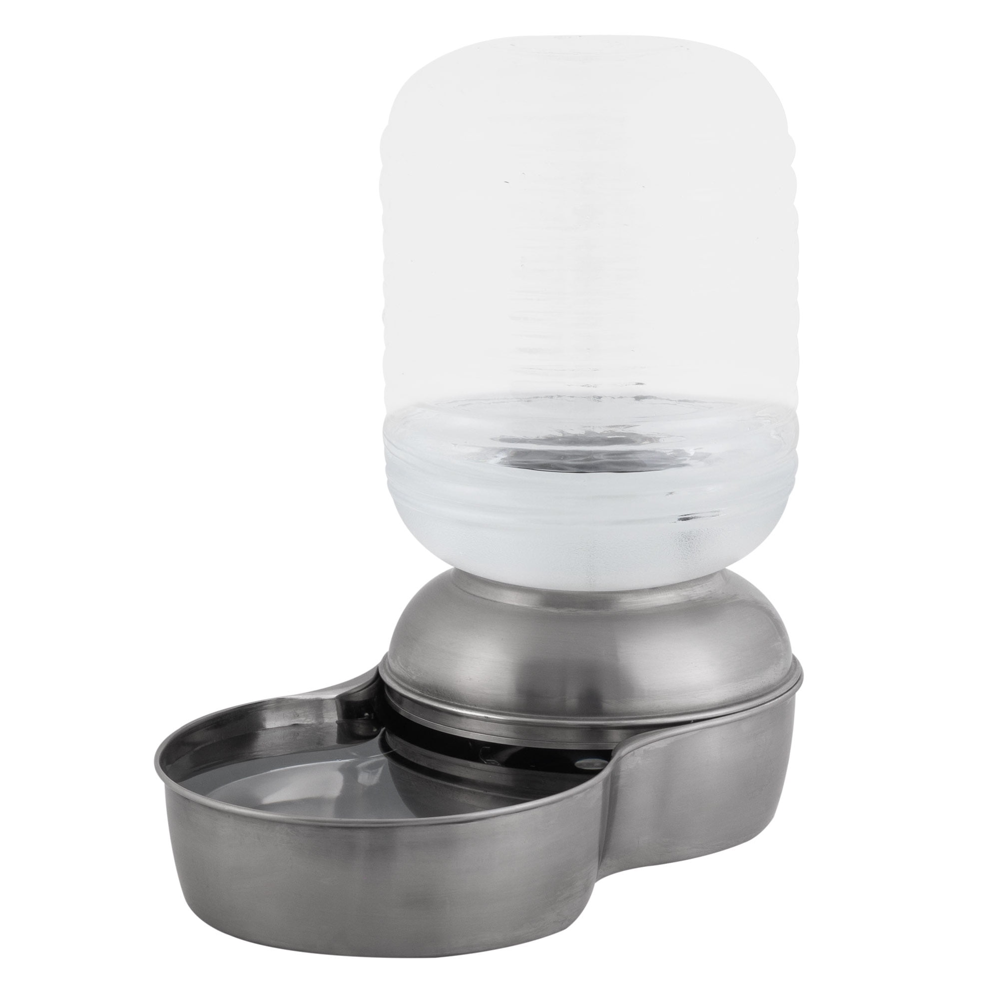 Petmate Stainless Steel Replendish Gravity Pet Waterer Dishwasher Safe Non Skid Base Water Bowl for Cats & Dogs, Small 1-Gal Capacity, Silver
