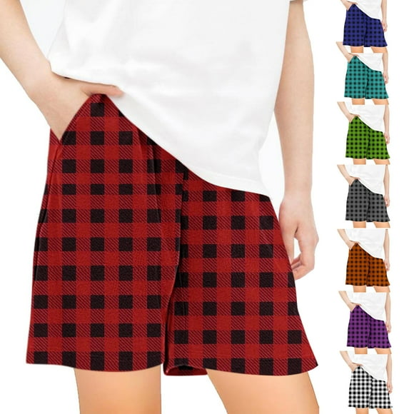 Sijiajgjfu Boy's Plaid Casual Shorts Loose Elastic Waist Pajamas Shorts with Pocket for 6-12 Years Light Blue