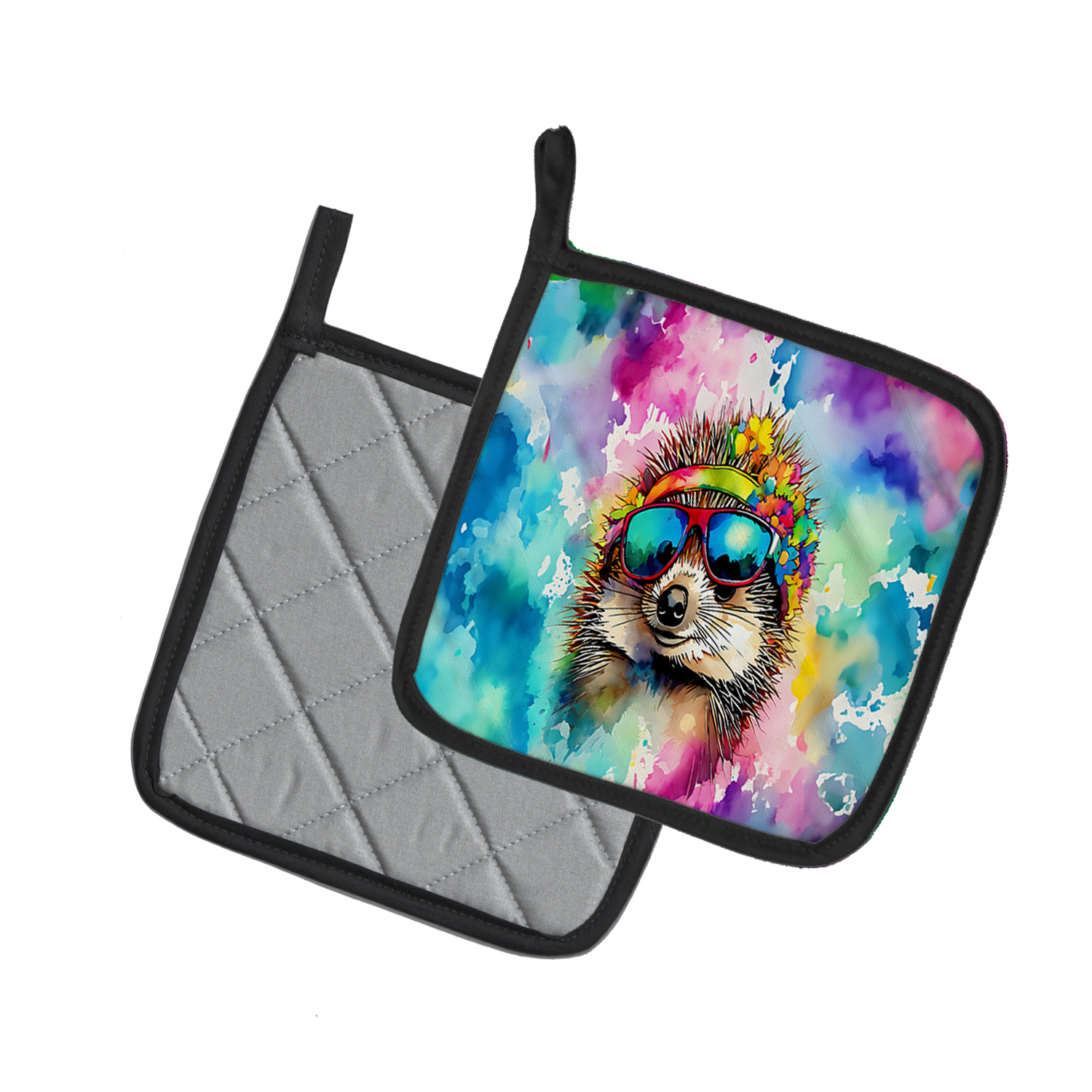 Carolines Treasures DAC3992PTHD 7.5 x 7.5 in. Unisex Hippie Animal Hedgehog Pair of Pot Holders