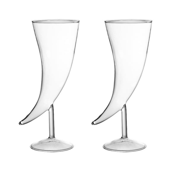 QUMONIN Glass Cocktail Cup Horn Shaped: Wine Goblet & Flutes 2pcs