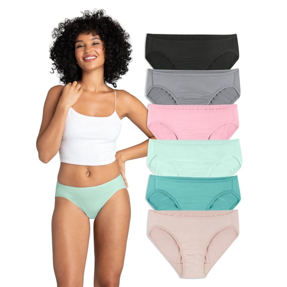 Fruit of the Loom Women's Breathable Cooling Stripes Bikini Underwear, 6 Pack, Sizes S-2XL