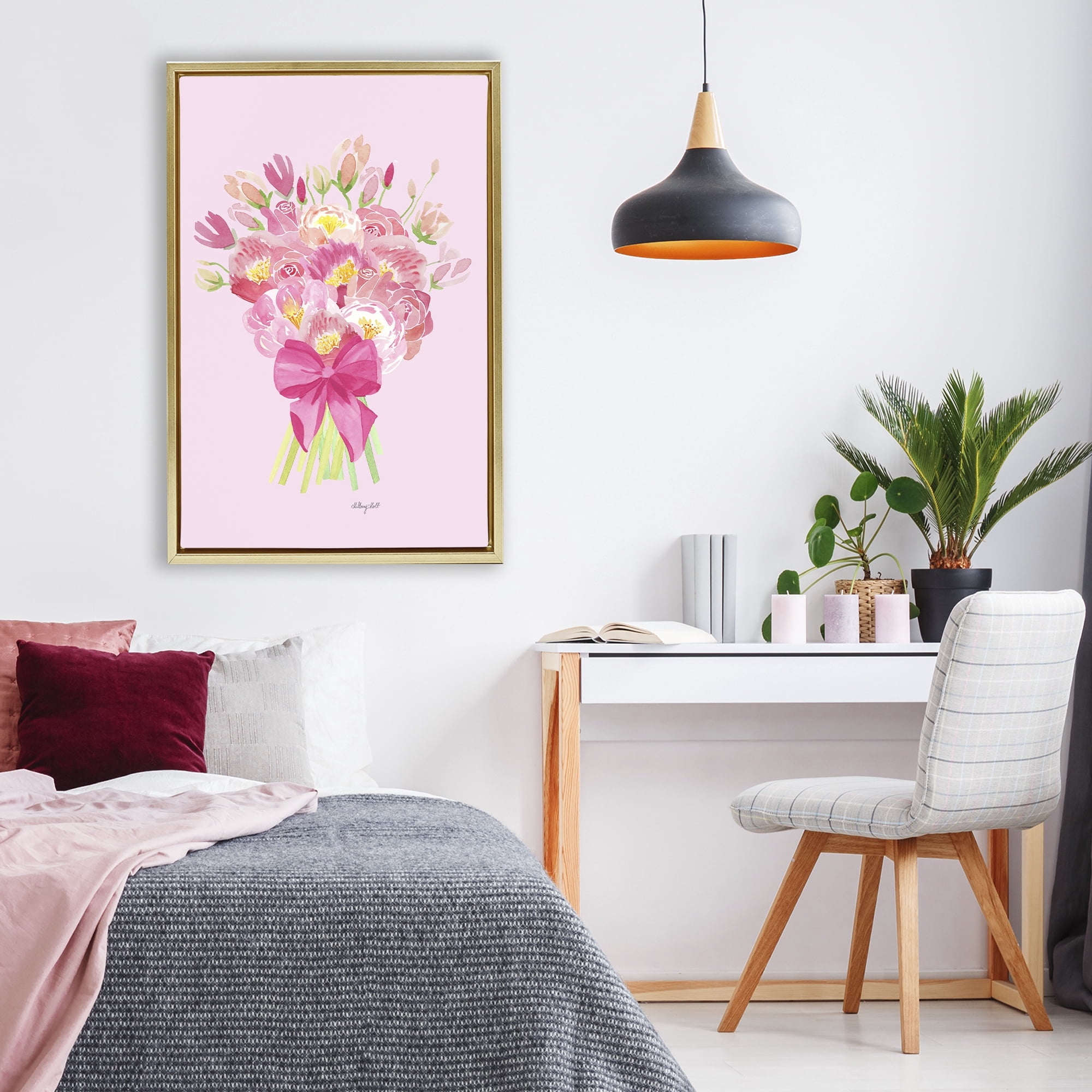 Stupell Industries Romantic Blushing Peonies Gold Framed Floater Canvas Wall Art, design by Hillary Holt