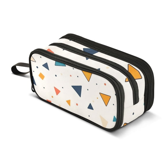FORMRS Pencil Case with 3 Compartments Zipper Pouch, Elementary School Level and up, Beige Simple Shapes