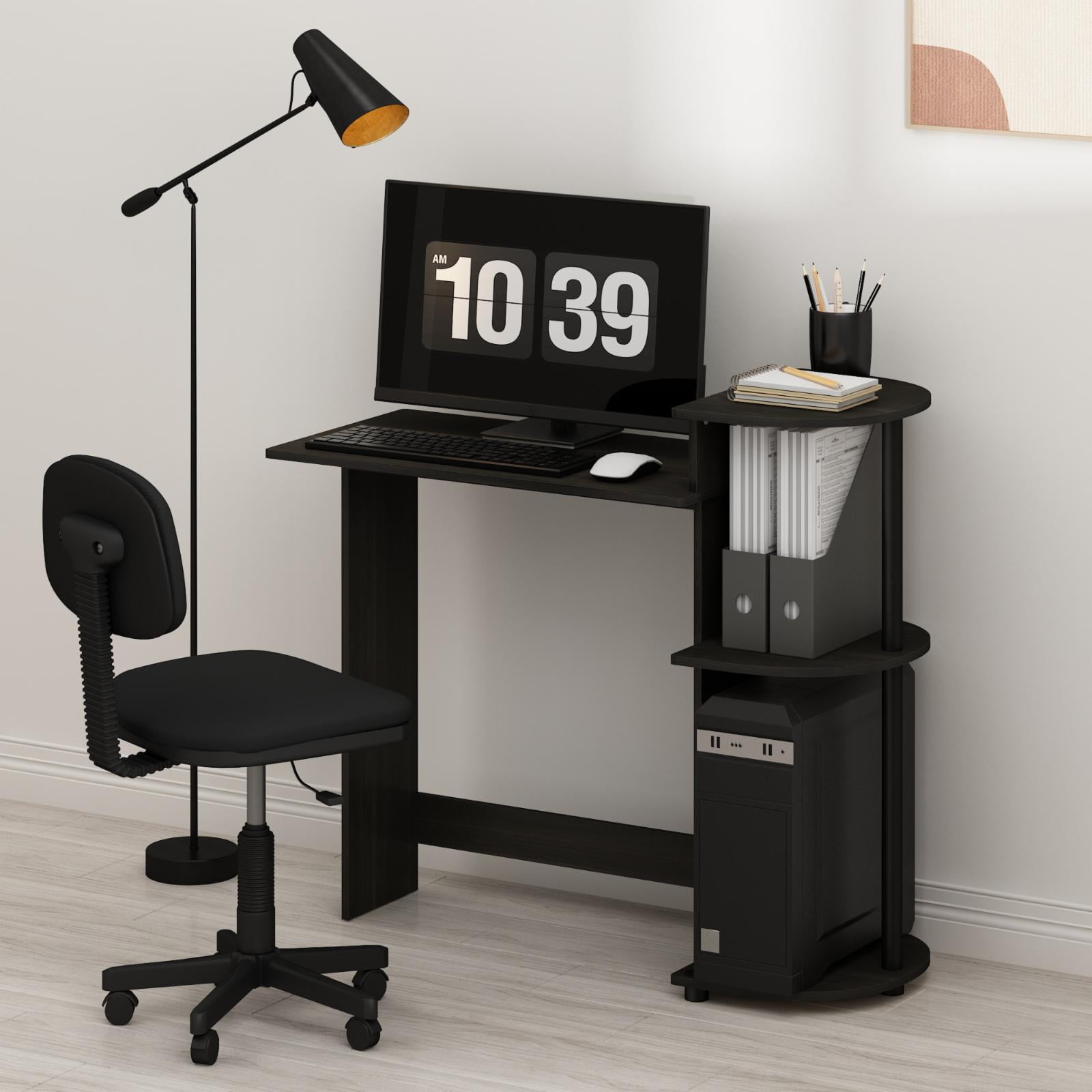 Furinno compact computer desk outlet with shelves 11181