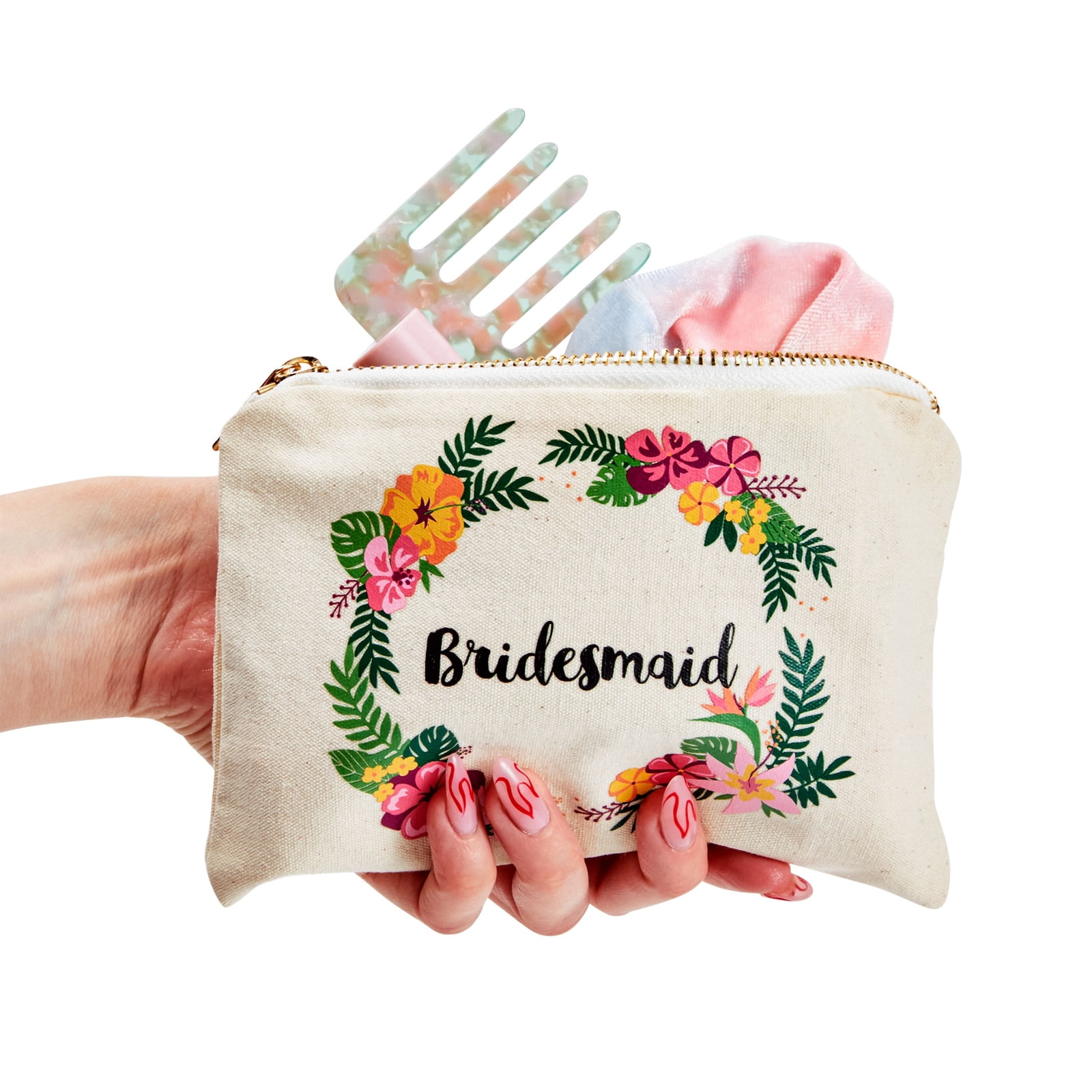 Canvas Makeup Bag with Wreath Monogram - Personalized Brides