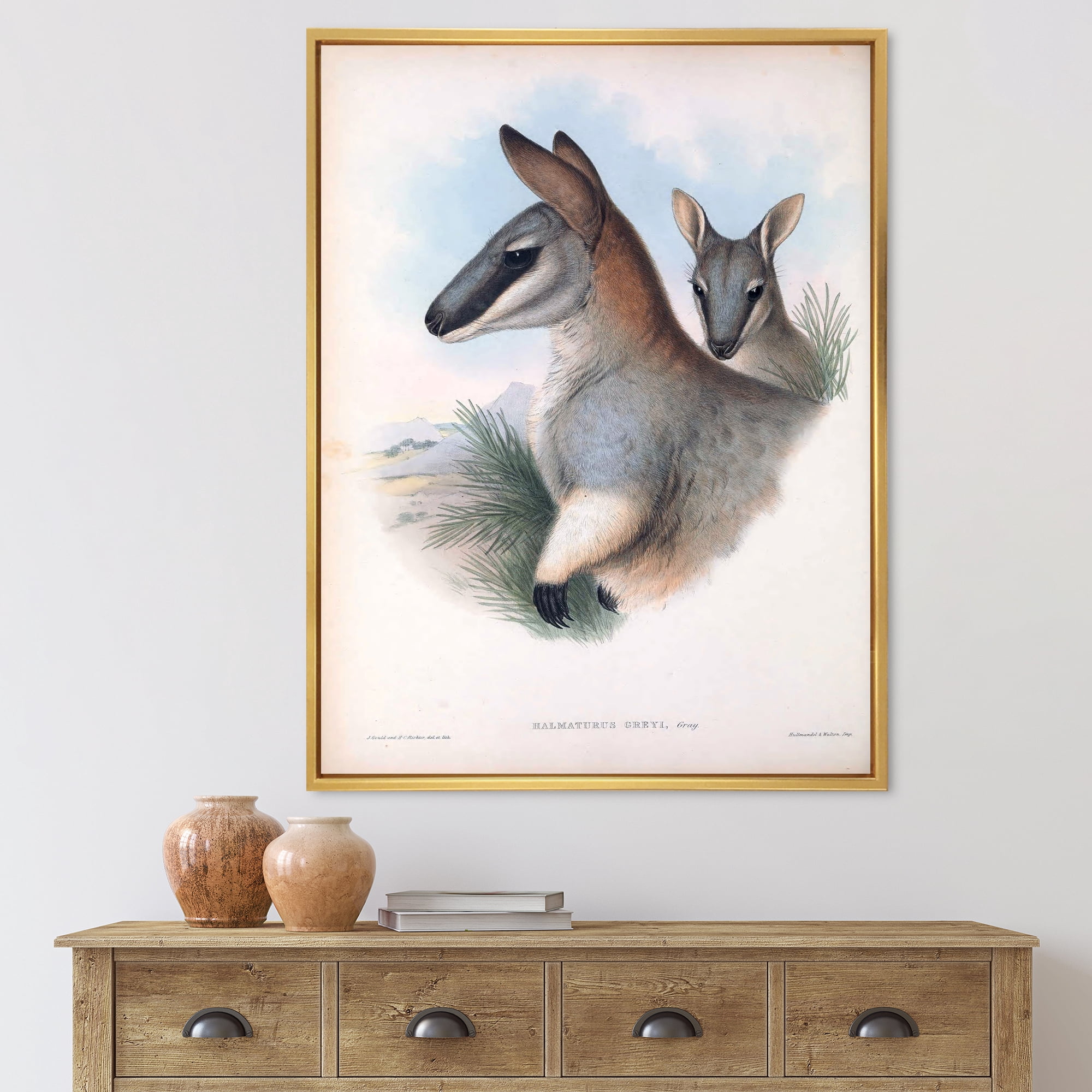 Designart 'Ancient Kangaroo' Farmhouse Framed Canvas Wall Art Print