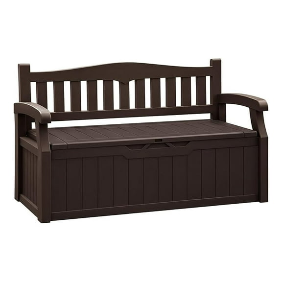 80 Gallon Storage Outdoor Indoor, Durable All-Weather Seating with Storage, Lockable for Garden, Patio, Poolside (Brown)