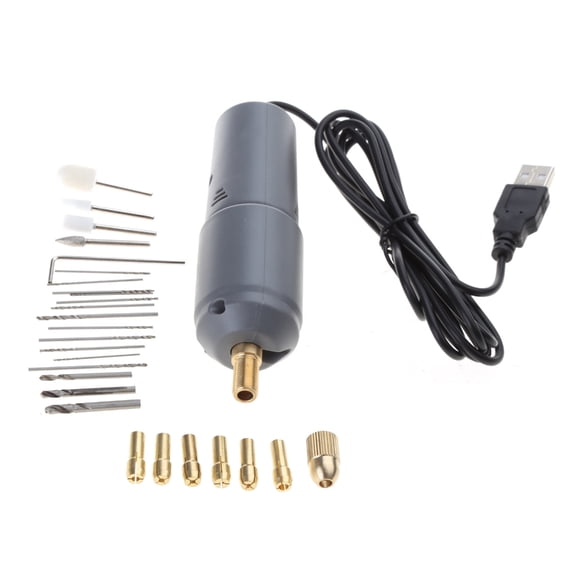 Gray USB Mini Electric Drill Kit with Drill Bits for Resin Plastic Wood PendantE