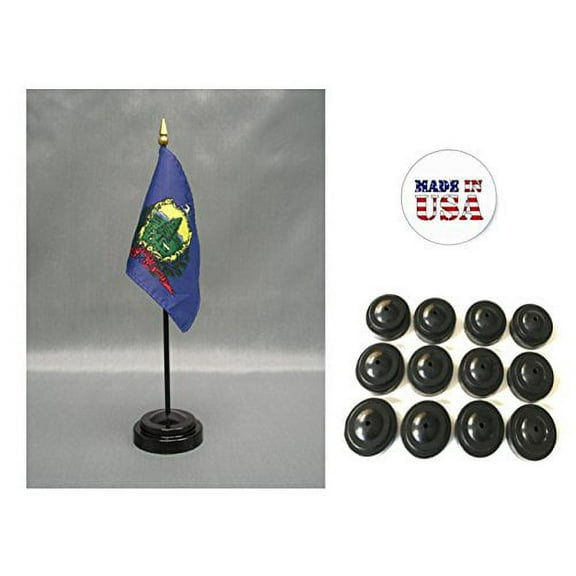 Box of 12 Vermont 4"x6" Miniature Desk & Table Flags Includes 12 Flag Stands & 12 Vermont State Small Mini Stick Flags