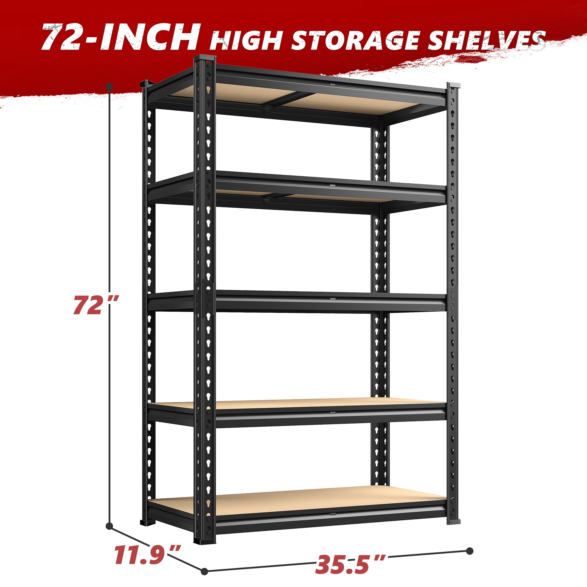 REIBII 2020LBS Storage Shelves 5 Tier Garage Shelving Heavy Duty Adjustable Shelf Units for Warehouse Pantry Closet,35.5"Lx11.9"Wx 72"H