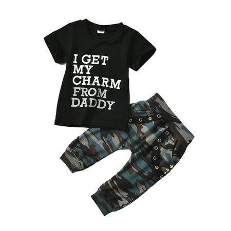 

Easisim Toddler Infant Baby Boys Daddy s Saying Short Sleeve T-Shirts Tops Pants Outfit Set