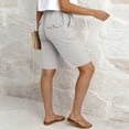 thumbnail image 4 of Costeam Womens Linen Blend Drawstring Elastic Waist Bermuda Shorts with Patch Pockets Casual Summer Mid Thigh Shorts, 4 of 6