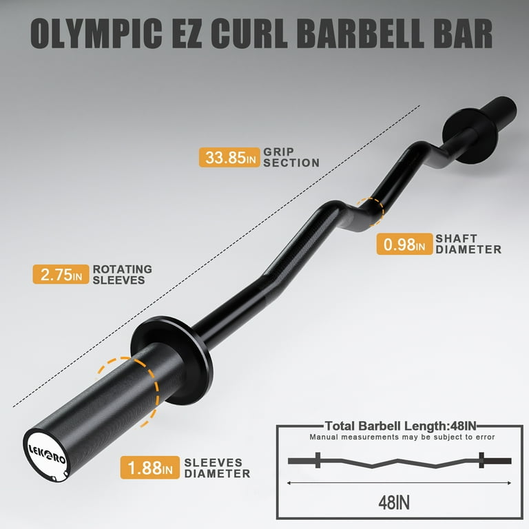 Olympic Barbell EZ Curl Bar 48 Lnch Chrome Threaded Bar with Brass