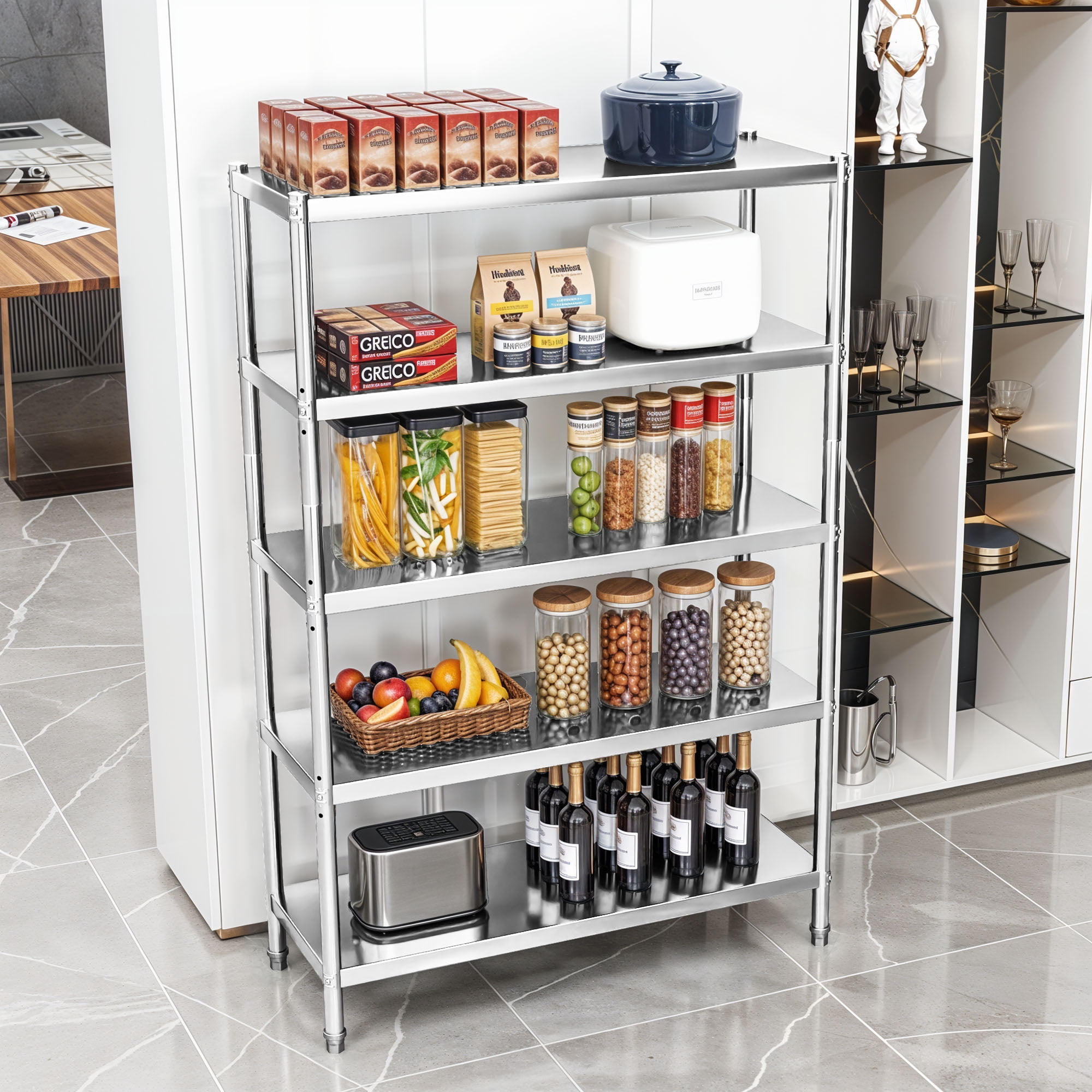 Uforic 5-Tier Stainless Steel Shelving Unit, Adjustable Height, 48 x 18 x 72 Inch, Heavy-Duty Metal Storage for Home, Restaurant
