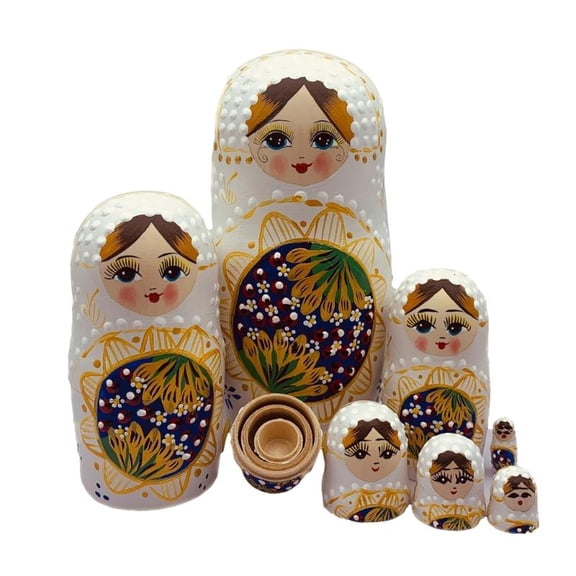 Matryoshka Russian Nesting Doll Set of 7 Handcrafted Wood Figurines Decors