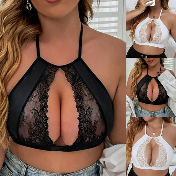 BiZtdJrK Todays Sales, Women's Plus Size Bra Harness Hollow Out Bralette Floral Lace Mesh Criss Cross Lingerie Underwear Black L