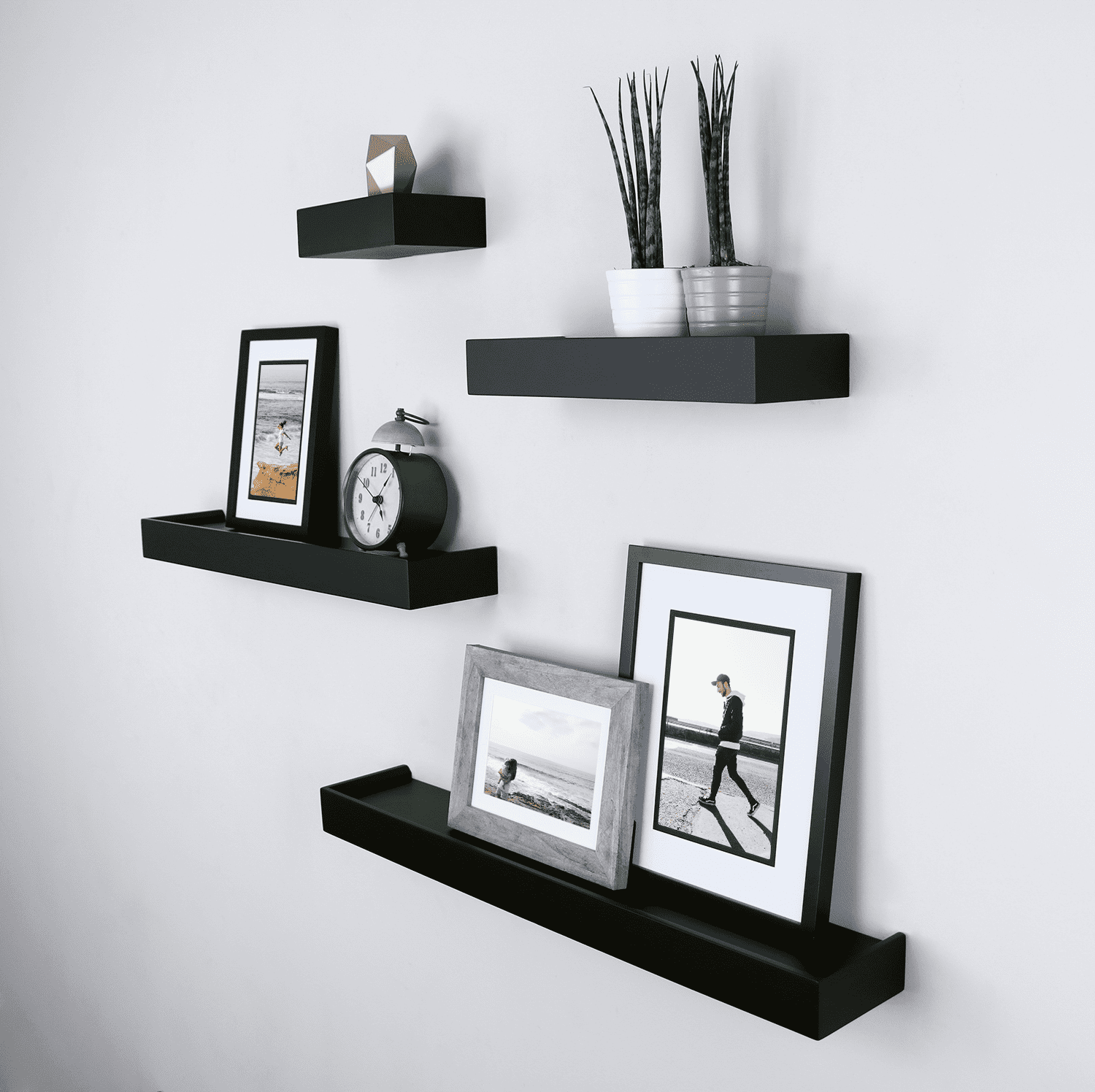 Ballucci Modern Floating Shelves, Set of 4 Wood Wall Mount Shelves, Black