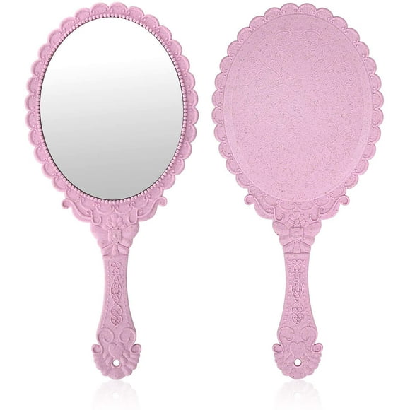 Vintage Handheld Mirror, Small Hand Held Decorative Mirrors for Face Makeup Embossed Flower Portable Antique Travel Personal Cosmetic Mirror