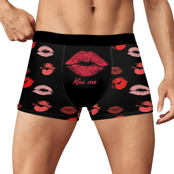 SJLDQY Valentines Mens Boxer Briefs Valentine's Day Sexy Lip Graphic Boxer Briefs for Men Soft Breathable Boxer Shorts for Men