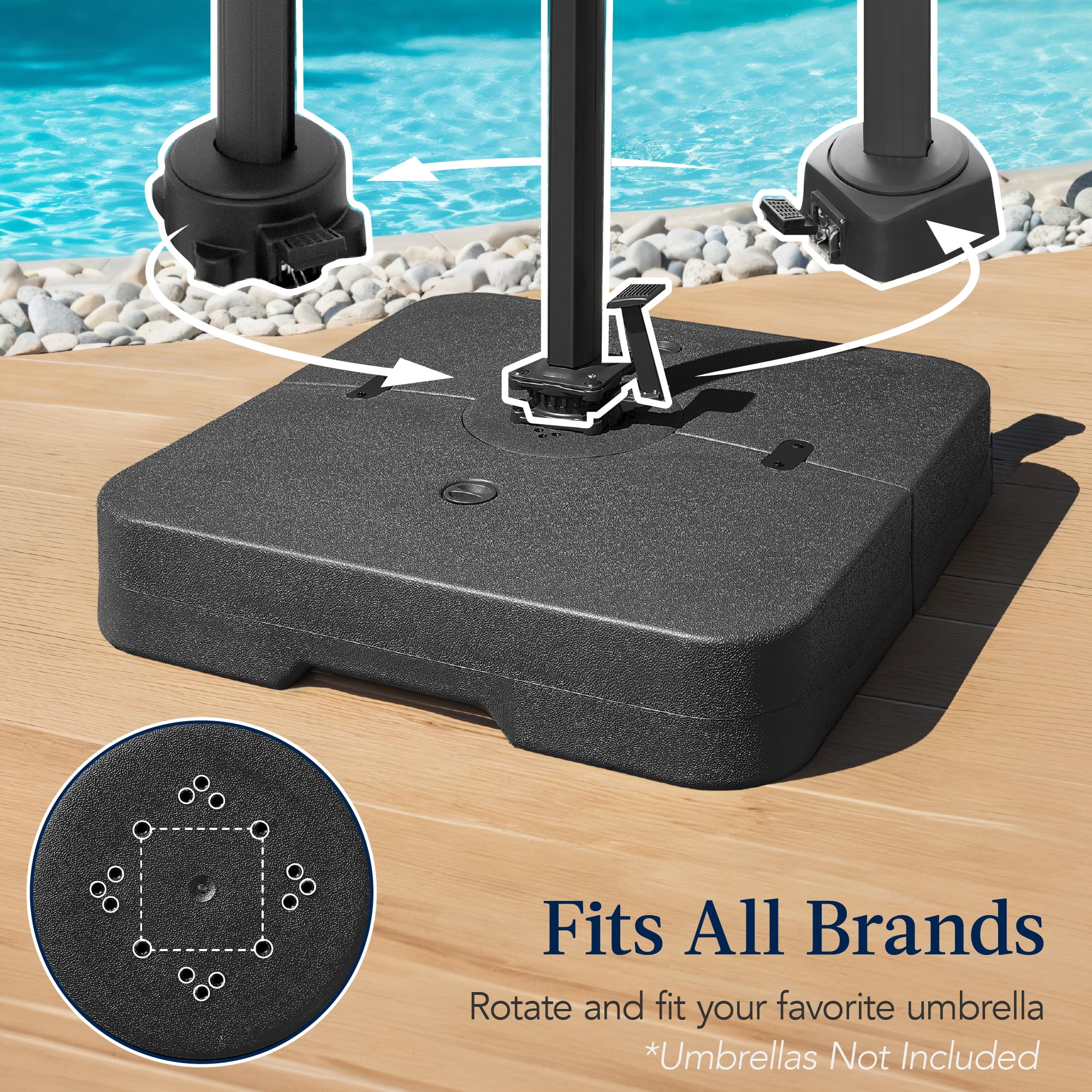 Best Choice Products 330lb Capacity Fillable Heavy-Duty Outdoor Cantilever Umbrella Base w/ Easy-Fill Spouts - Black
