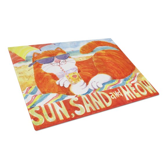 Carolines Treasures 6050LCB Orange Tabby at the beach Glass Cutting Board Large 12H x 16W multicolor