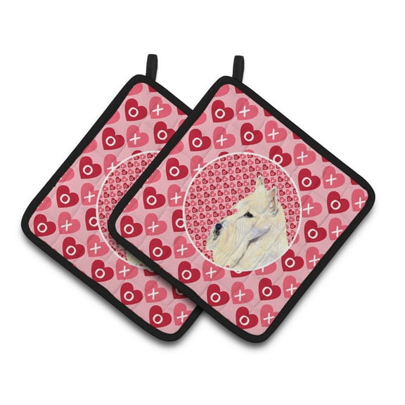 Caroline's Treasures Scottish Terrier Hearts Love Valentine's Day Portrait Pair of Pot Holders