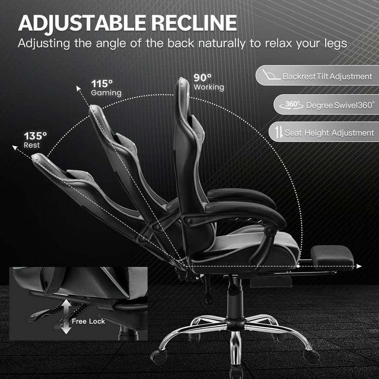 JONPONY Gaming Chair with Footrest Ergonomic Lumbar Support
