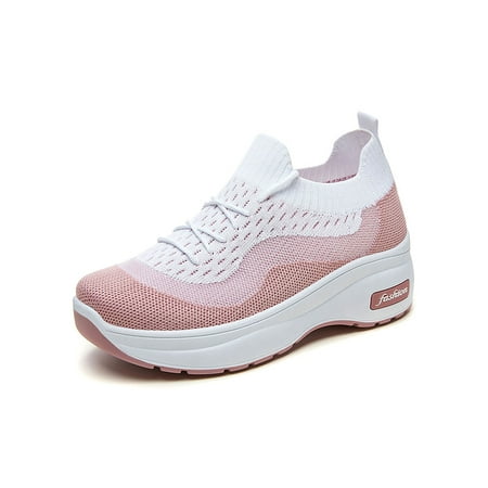 

Woobling Ladies Casual Shoes Knit Upper Trainers Slip On Walking Shoe Women Sneakers Lightweight Sock Sneaker Mesh Comfort Loafers Pink 7