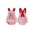 thumbnail image 2 of BemeyourBBs Newborn Baby My First 4th of July Outfit Baby Boy Girl Patriotic Independence Day Outfit Summer Bubble Romper Overalls Letter USA Flag Embroidery Sleeveless Jumpsuit Overalls, 2 of 9