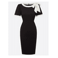 thumbnail image 2 of SCSAlgin Women Vintage Ruffle Business Colorblock Work Church Pencil Dress, 2 of 3