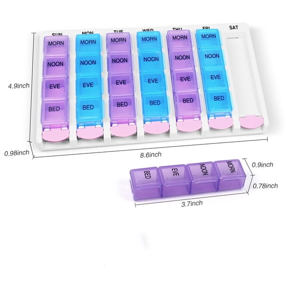 Daily Pill Organizer 28 Slots, Colorful Weekly Pill Box for Vitamins, Fish Oil & Supplements, Travel Portable Medicine Case