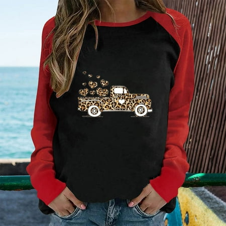 

Haykey Long Sleeve Shirts For Women Womens Tops Women S Loose Casual Valentine S Day Printed Casual Long Sleeve Round Neck Shirt Corset Black