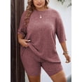 thumbnail image 2 of Avidlove Women Plus Size Pajamas Set Ribbed Knit 2 Piece Lounge Sets T-shirt with Biker Shorts Matching Outfits Loungewear Sweatsuits, 2 of 5