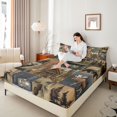 thumbnail image 3 of Castle Fairy Vintage Cabin Patchwork Forest Animal Queen Sheets 4 Pieces,Elk Bear Pine Cone Camper Lantern Queen Sheet Sets,Sepia Brown Cream,1 Fitted Sheet, 1 Flat Sheet and 2 Pillowcases, 3 of 6