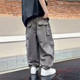 thumbnail image 6 of YunPes Boys Baggy Cargo Pants Lightweight Quick Dry Crinkled Wide Leg Pants Trendy Youth Handsome Streetwear Bottoms with Flap Pockets, 6 of 7