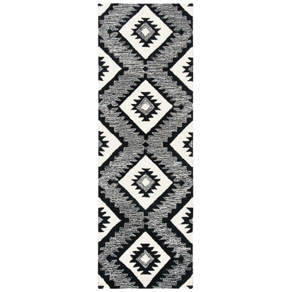 SAFAVIEH Aspen Michaelangelo Southwestern Wool Runner Rug, Charcoal/Black, 2'3" x 13'