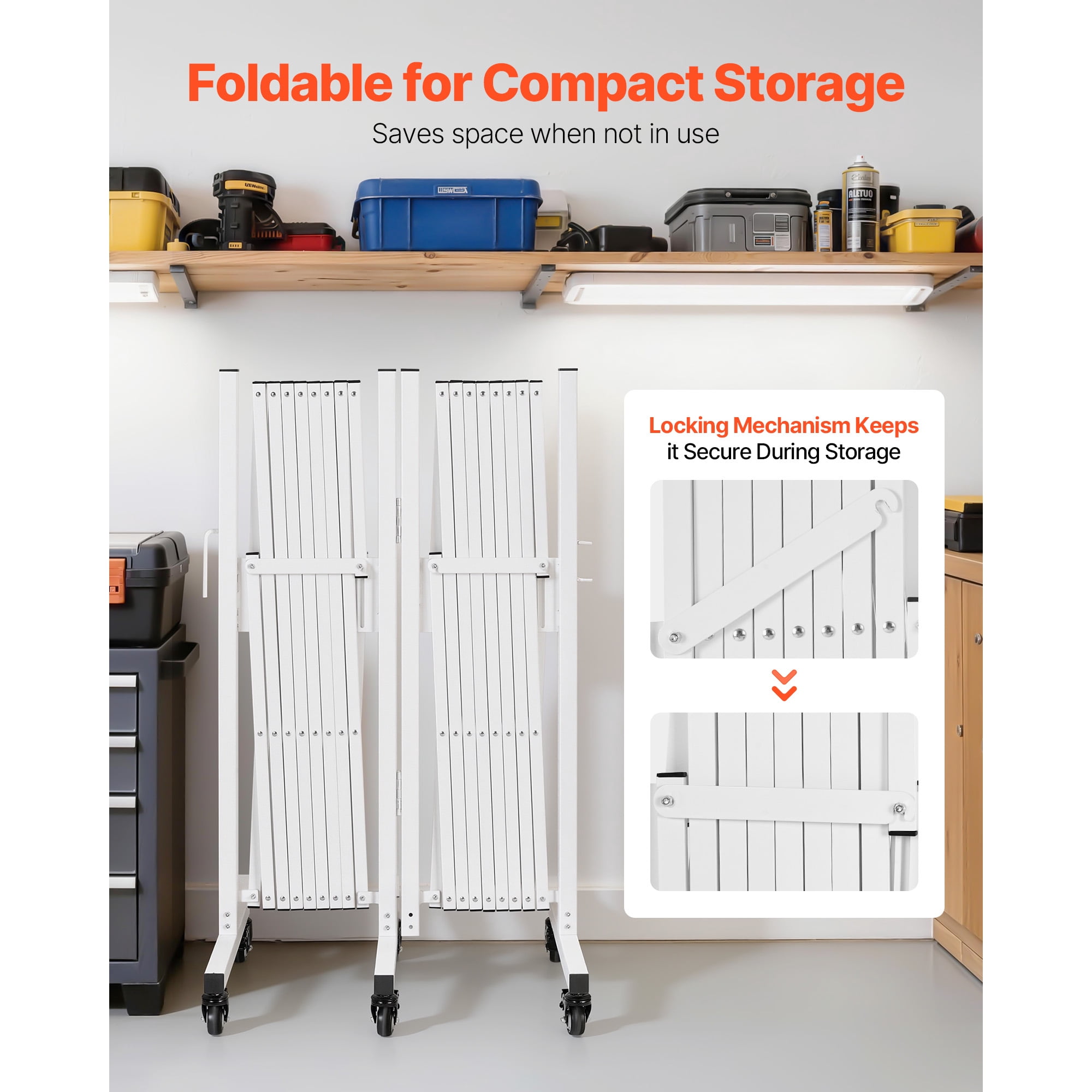 KFFKFF Double Expandable Barricades, 18FT Adjustable Safety Barrier, 0-180° Rotating Mobile Gate with Locking Wheels, Portable Folding Security Fence for Outdoor, Stairways