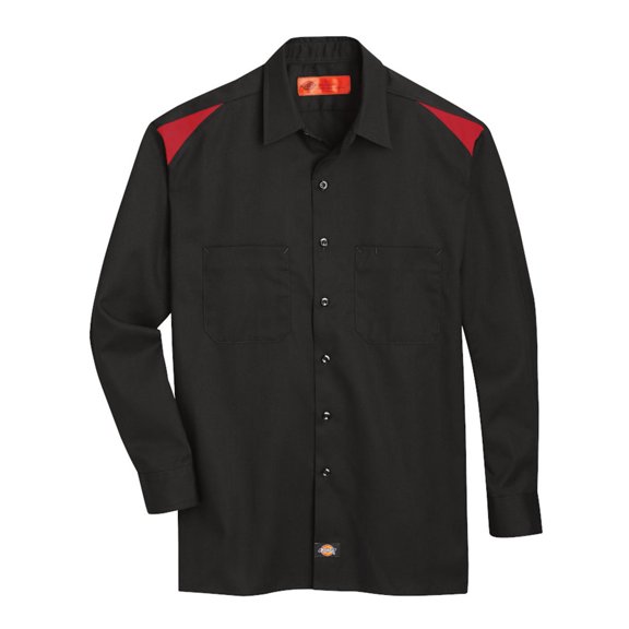 Dickies 6605 Long Sleeve Performance Team Shirt - Black/ English Red - 5XL