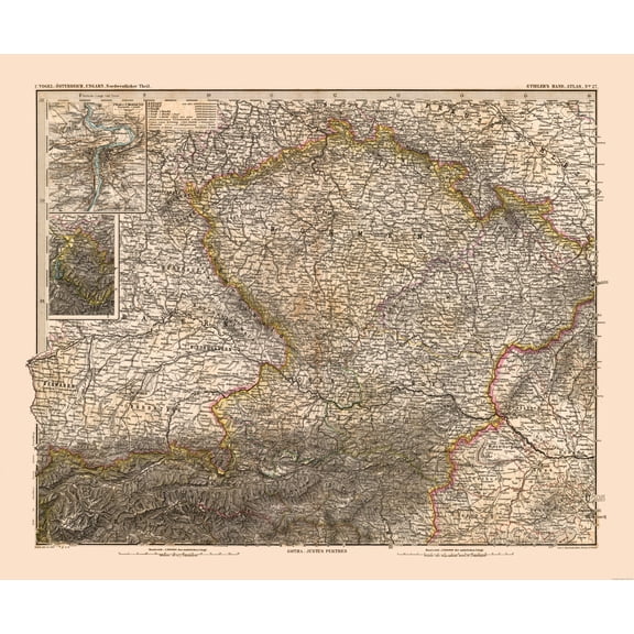 Historic Map - Austria Hungary Northwest - Stieler  1885 - 27.70  x  23 - Vintage Wall Art