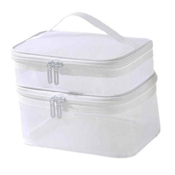 Double Layer Toiletry Bag Portable Small Tote Bags Bathroom Cosmetic Organizer Women Makeup Bag for Toiletries Essential Oil White
