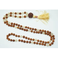 Mogul 108 Bead Rudraksha Beads White Agate Wrap Bracelet or Necklace