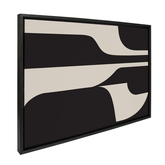Kate and Laurel Sylvie Eye Catching Sleek Abstract 6 Black and Beige Framed Canvas Wall Art by The Creative Bunch Studio, 23x33 Black, Modern Contemporary Art for Wall