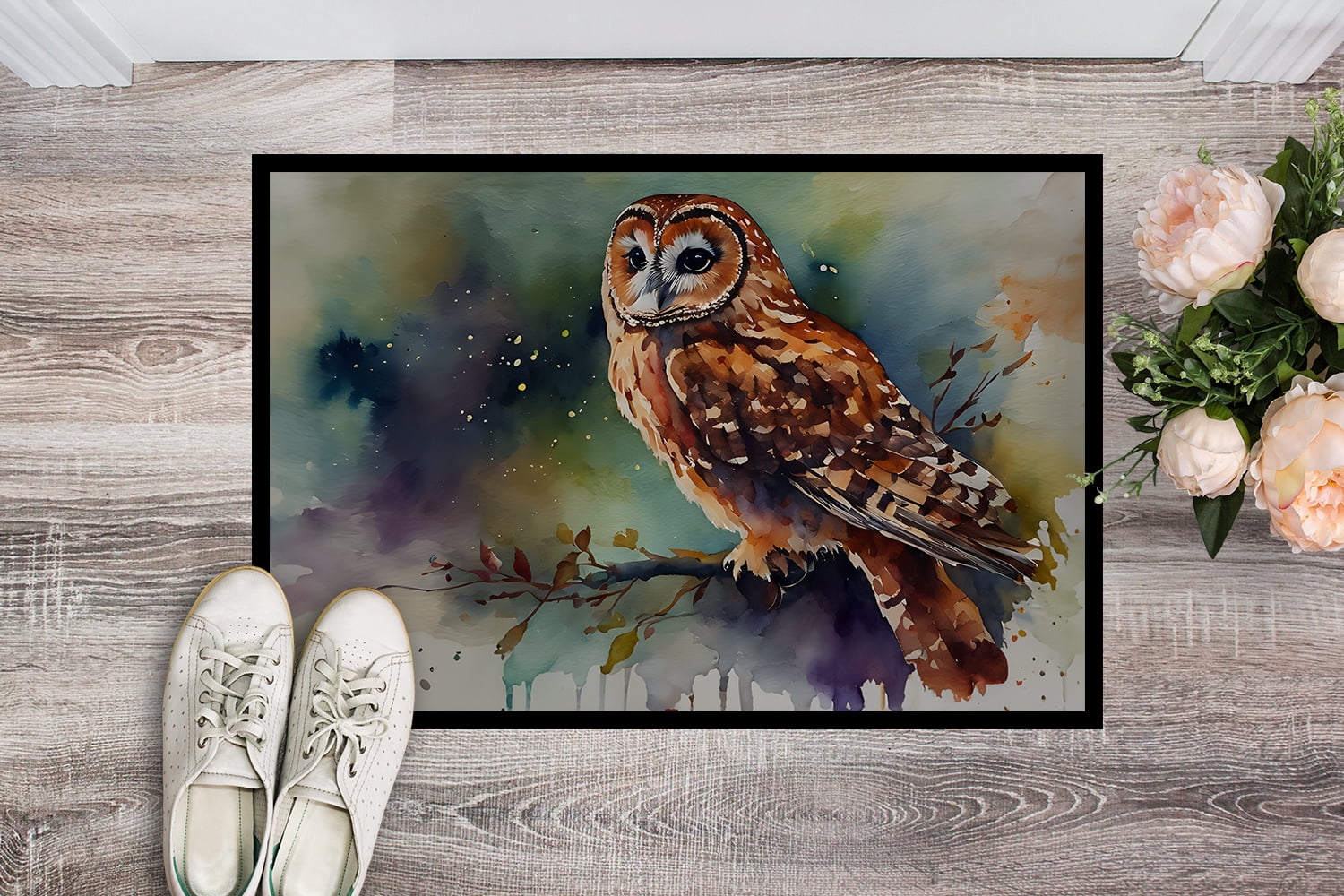 Caroline's Treasures DAC3278JMAT Tawny Owl Doormat Front Door Mat Indoor Outdoor Rugs for Entryway, Non Slip Washable Low Pile, 24H X 36W